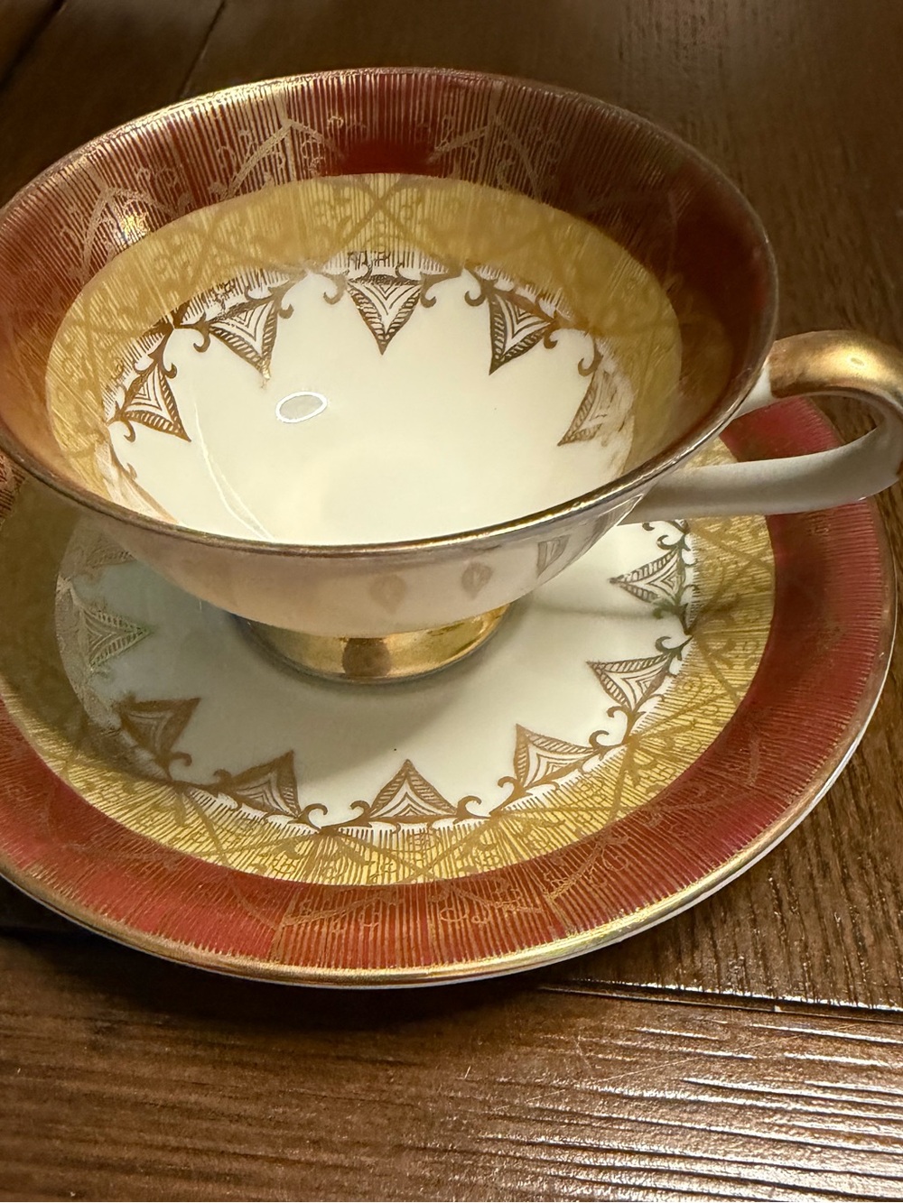 Vintage Oscar Schaller Bavaria Demitasse Cup & Saucer Coral Red Gold Gilt